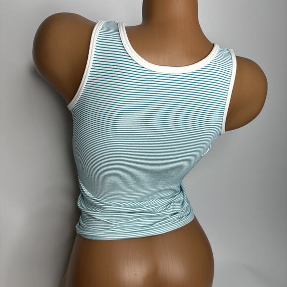 Theory SHERYL Tubular Tank One Size Apollo Teal & White Stripe Stretchy Y2K USA - Picture 2 of 8